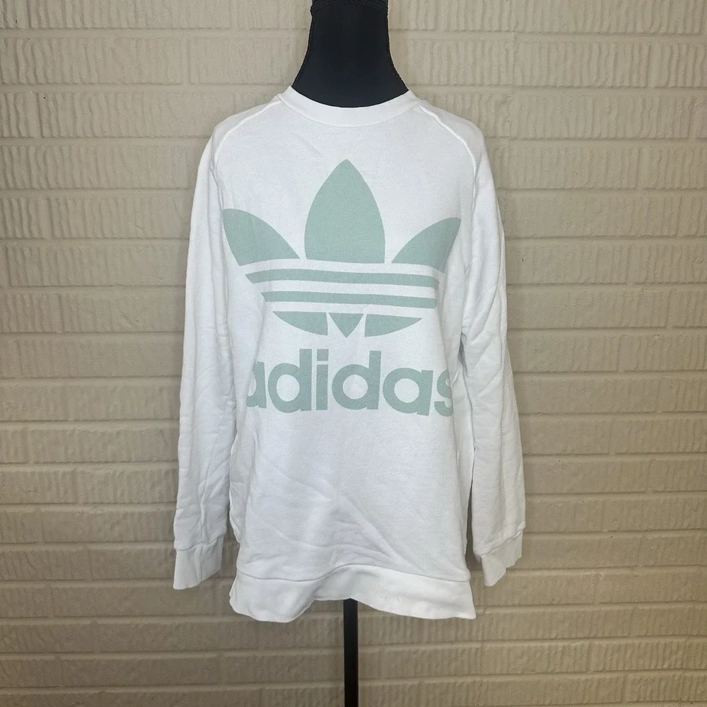 Adidas Tri Fold Logo Unisex Sweatshirt Size S White Crewneck Pullover‎ Cotton